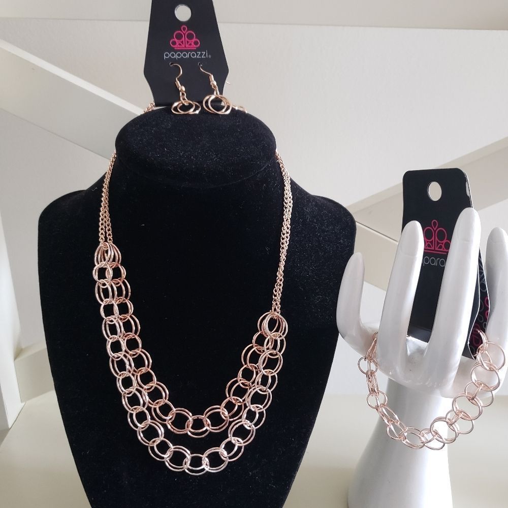 Paparazzi Gold Two Layered Rings Necklace Earrings And Bracelet